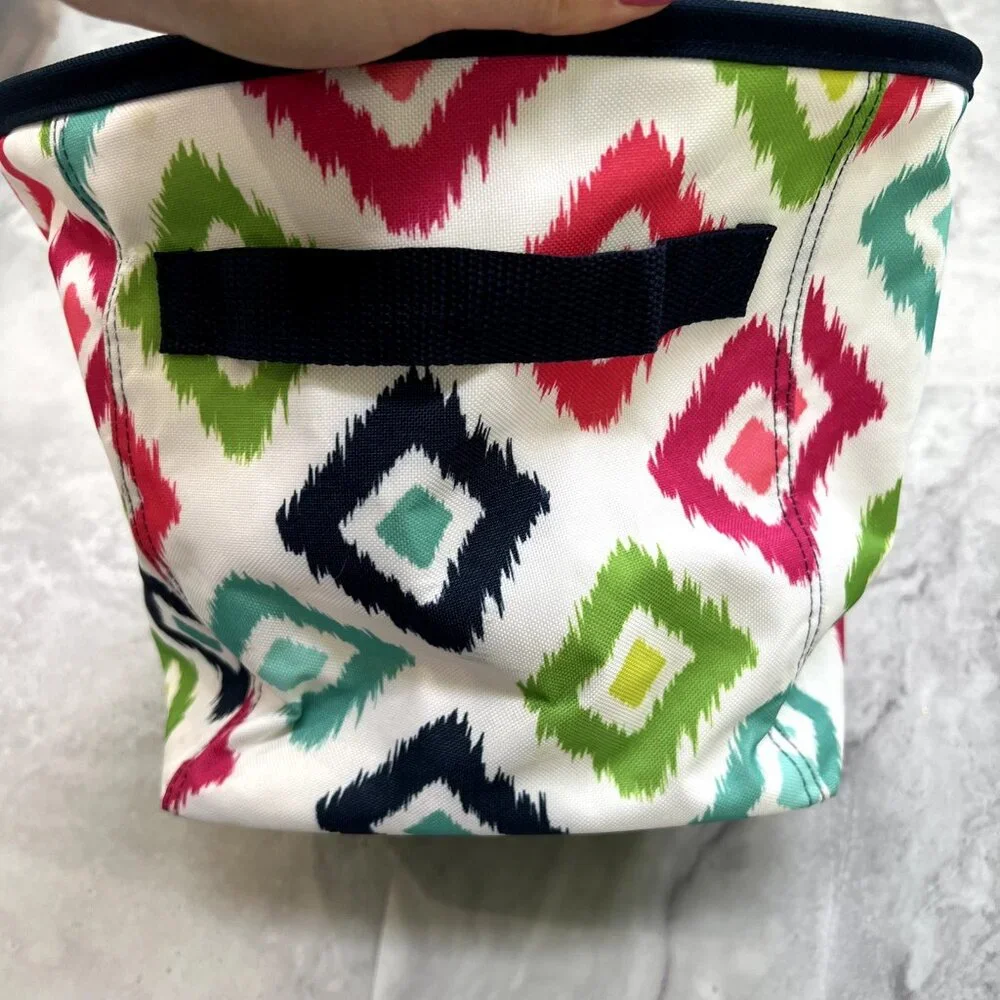Thirty One Mini Storage‎ Bin CANDY CORNERS Print with Teal Bird Icon Accent